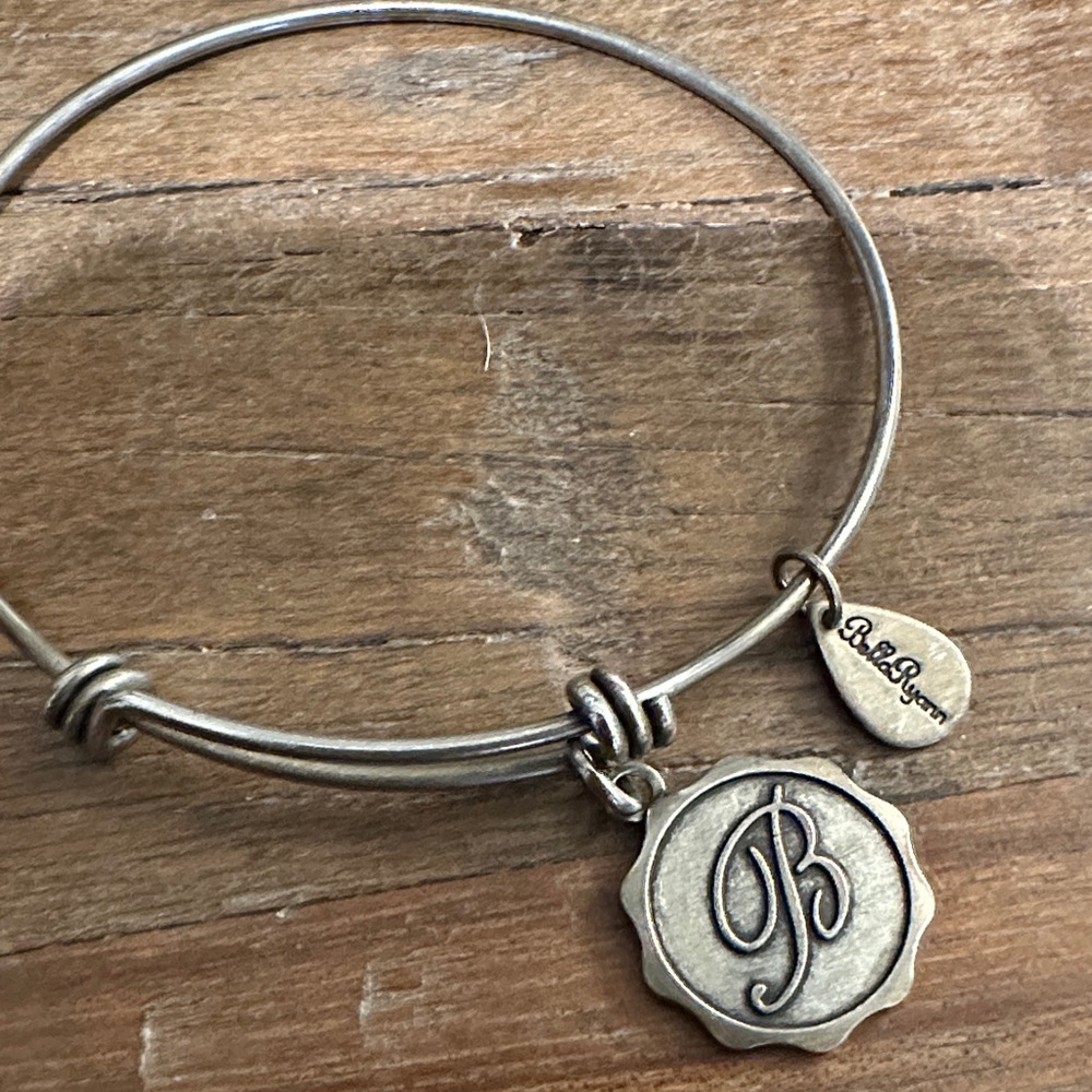 Chic Silver Bangle Bracelet with Initial Charm